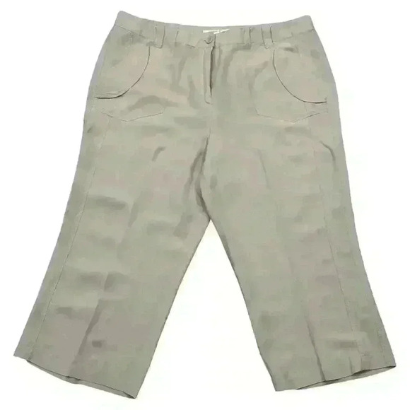 Sandro Linen Beige Wide Leg Cropped Dress Pants Women’s Sz 14 Cottagecore Casual - Picture 1 of 12